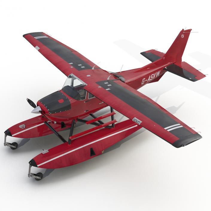 3D Cessna 172 Red Seaplane model