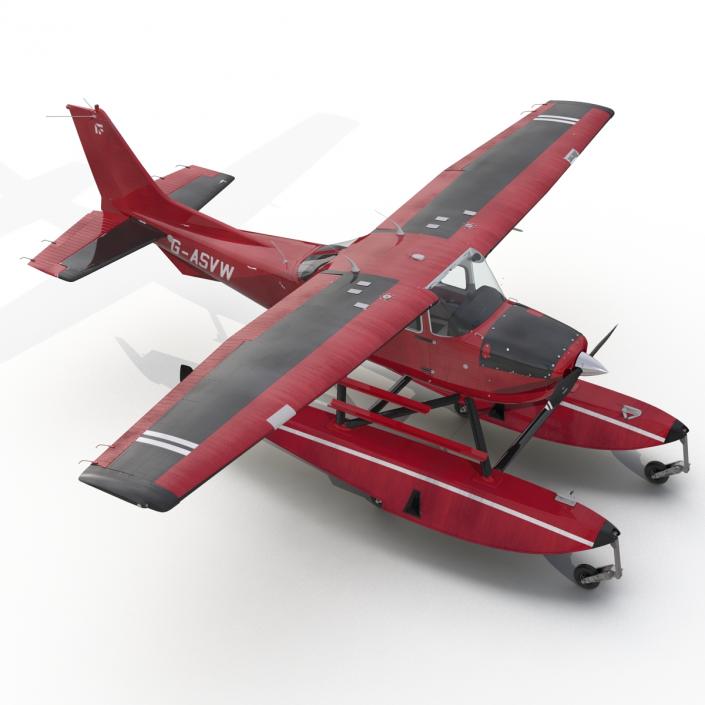 3D Cessna 172 Red Seaplane model