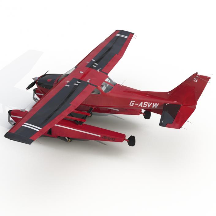 3D Cessna 172 Red Seaplane model