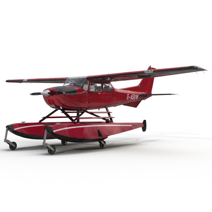 3D Cessna 172 Red Seaplane model