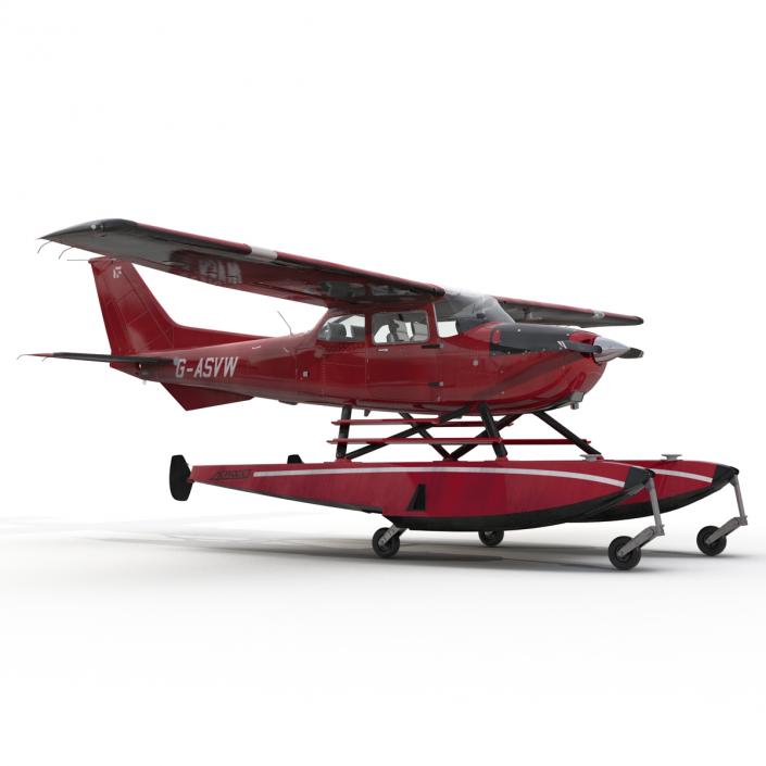 3D Cessna 172 Red Seaplane model