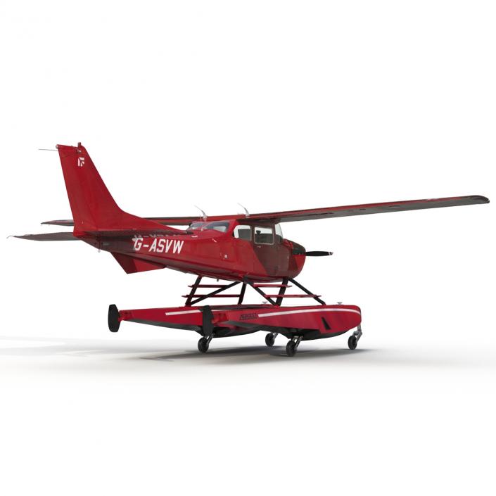 3D Cessna 172 Red Seaplane model