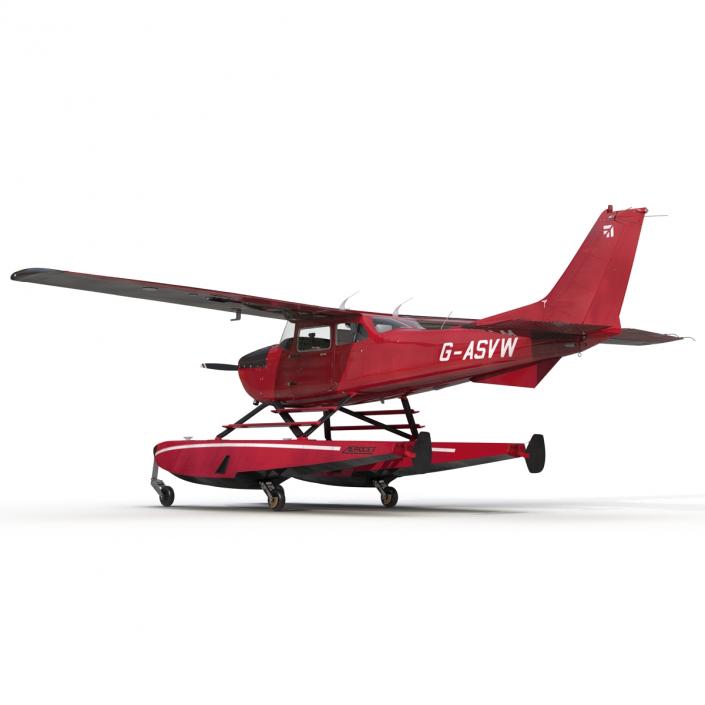 3D Cessna 172 Red Seaplane model