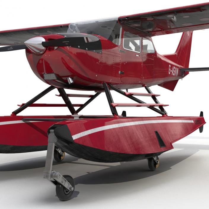 3D Cessna 172 Red Seaplane model