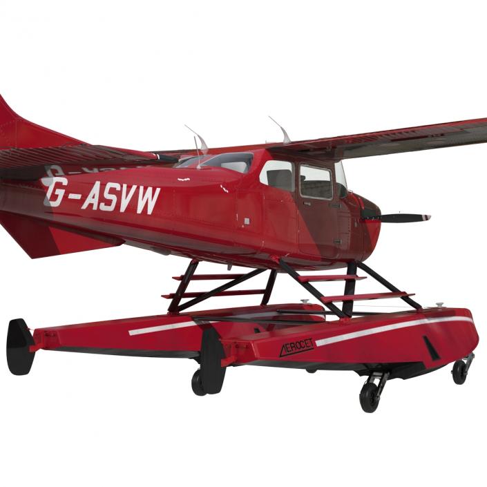 3D Cessna 172 Red Seaplane model