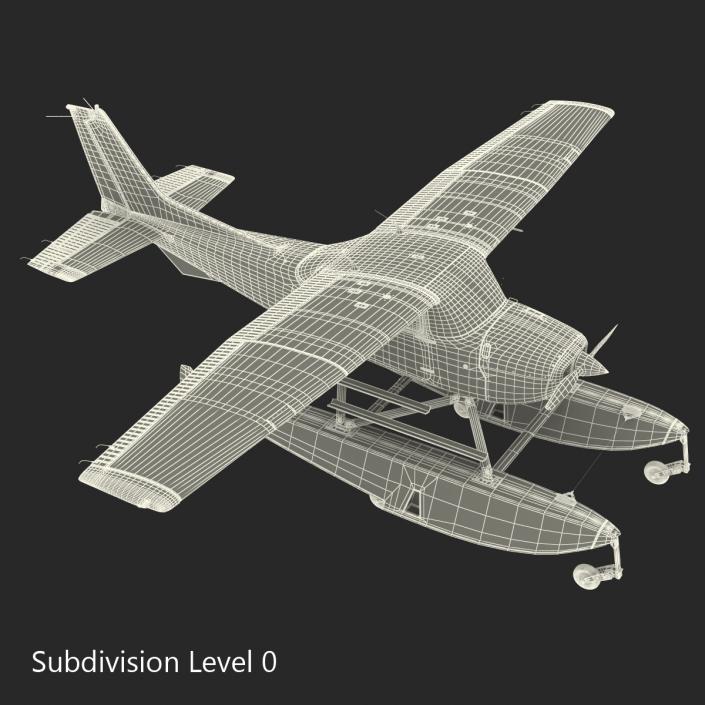 3D Cessna 172 Red Seaplane model