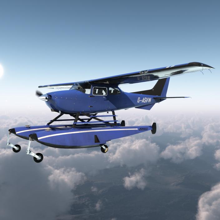 Cessna 172 Blue Seaplane 3D model