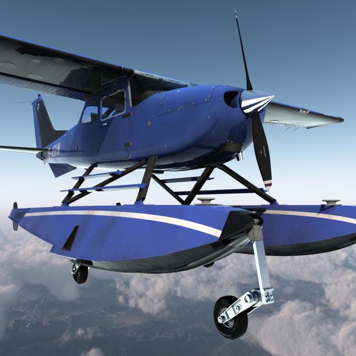 Cessna 172 Blue Seaplane 3D model