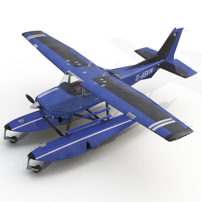 Cessna 172 Blue Seaplane 3D model