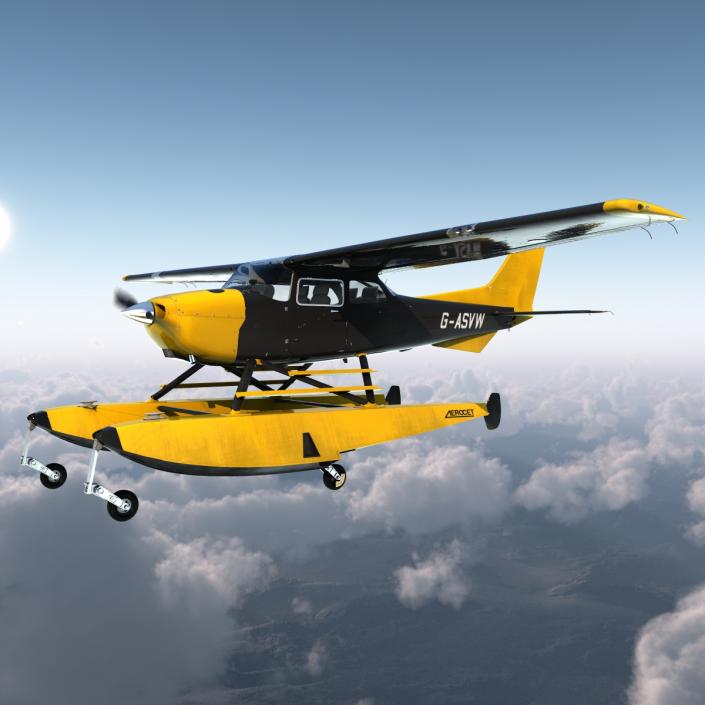 3D model Cessna 172 Black Seaplane