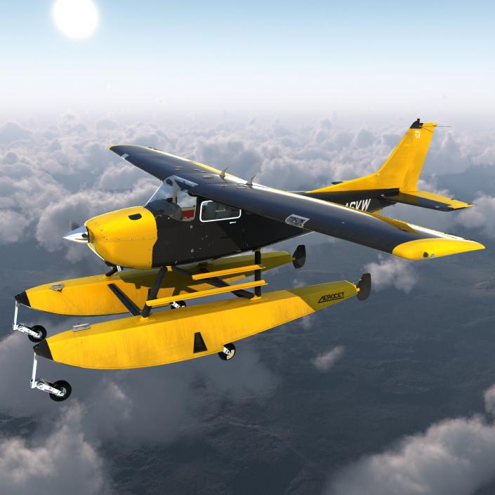 3D model Cessna 172 Black Seaplane