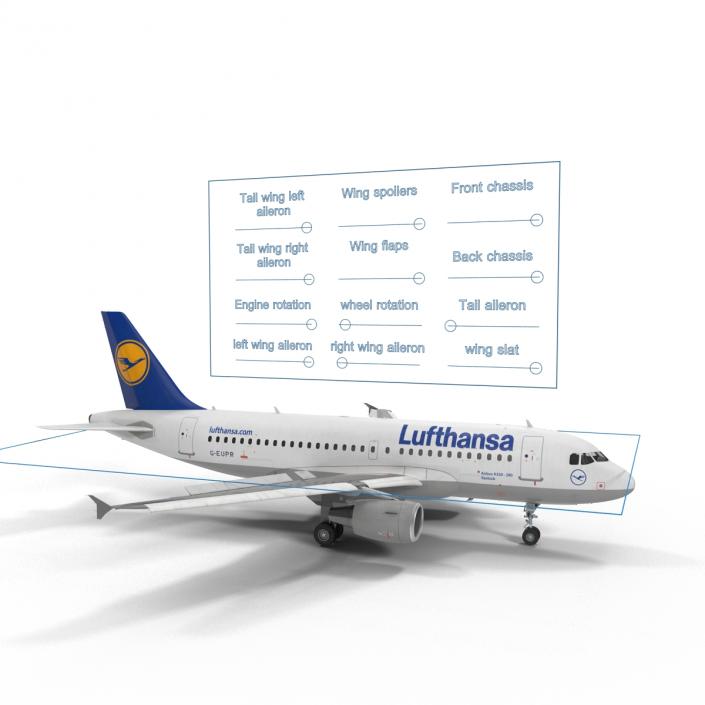 3D Airbus A319 Lufthansa Rigged model