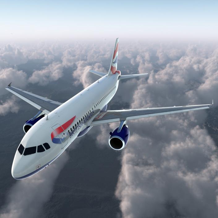 Airbus A319 British Airways Rigged 3D model