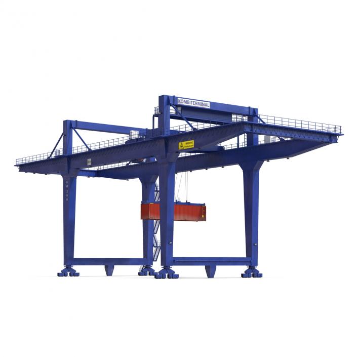 Rail Mounted Gantry Container Crane Blue and 40 ft ISO Container 3D model