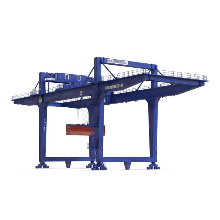 Rail Mounted Gantry Container Crane Blue and 40 ft ISO Container 3D model