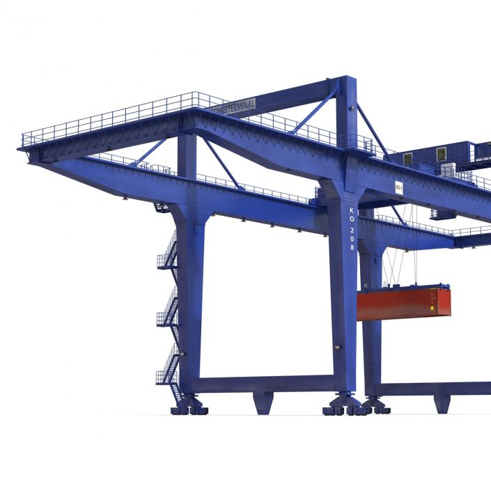 Rail Mounted Gantry Container Crane Blue and 40 ft ISO Container 3D model