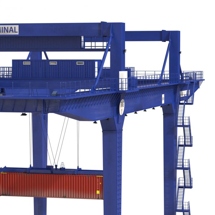 Rail Mounted Gantry Container Crane Blue and 40 ft ISO Container 3D model