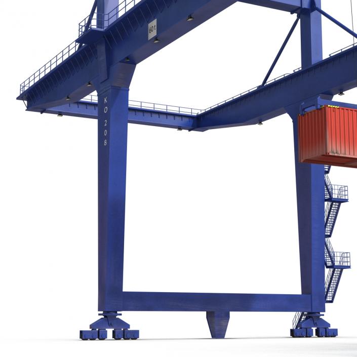 Rail Mounted Gantry Container Crane Blue and 40 ft ISO Container 3D model