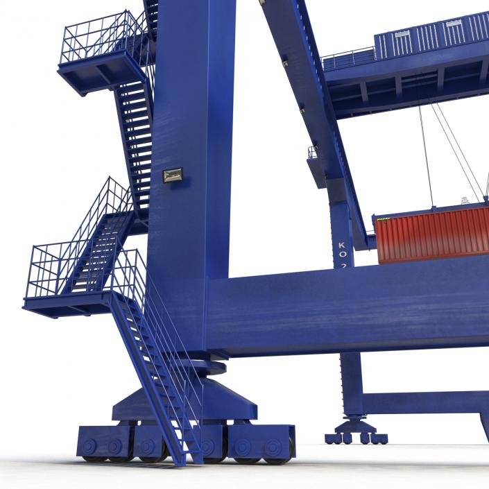 Rail Mounted Gantry Container Crane Blue and 40 ft ISO Container 3D model