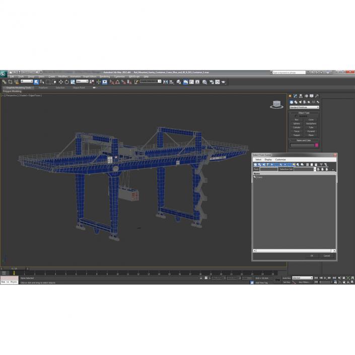 Rail Mounted Gantry Container Crane Blue and 40 ft ISO Container 3D model