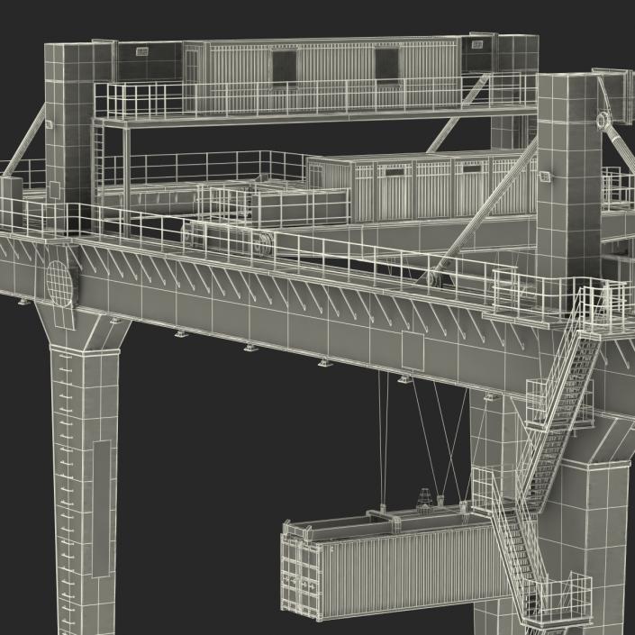 Rail Mounted Gantry Container Crane Blue and 40 ft ISO Container 3D model