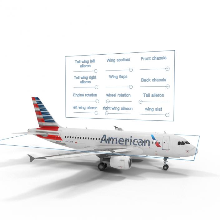 3D Airbus A319 American Airlines Rigged