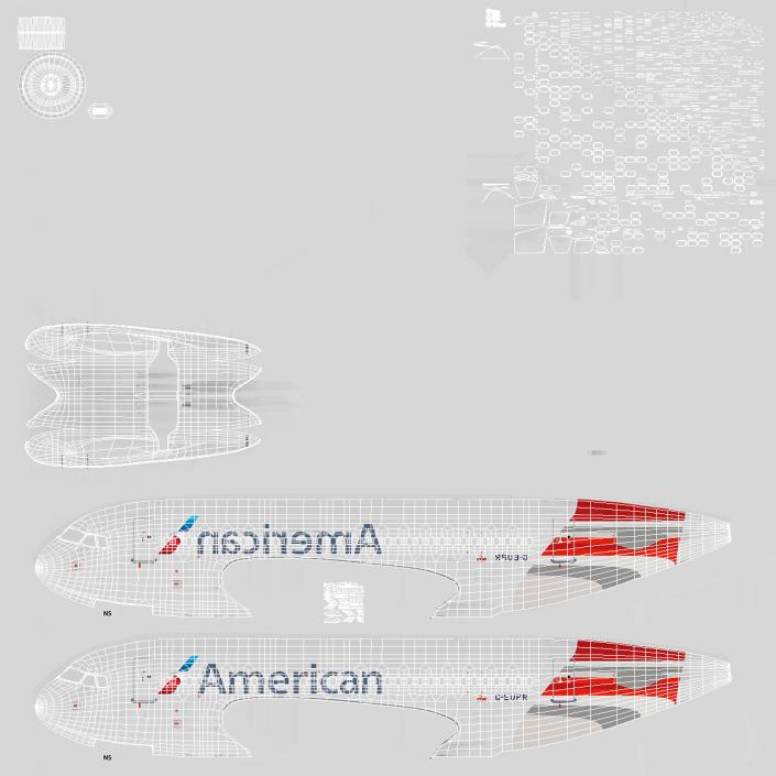 3D Airbus A319 American Airlines Rigged