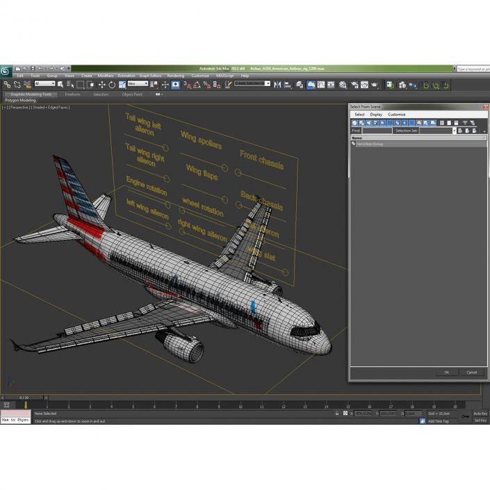 3D Airbus A319 American Airlines Rigged