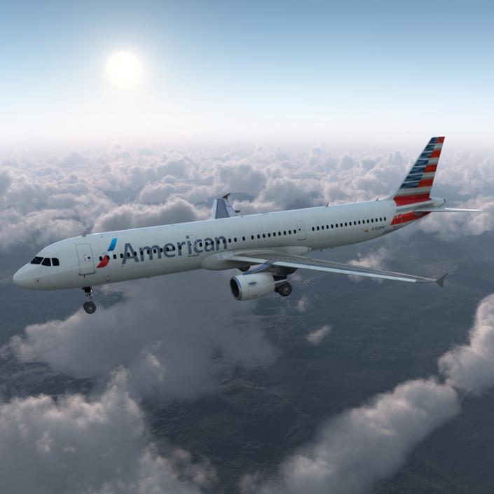 3D Airbus A321 American Airlines Rigged