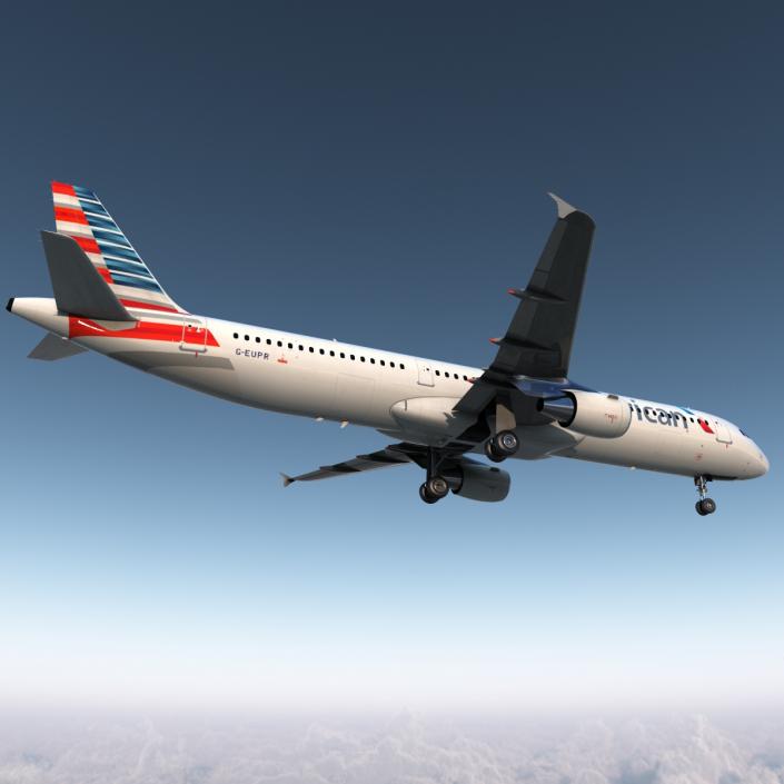 3D Airbus A321 American Airlines Rigged