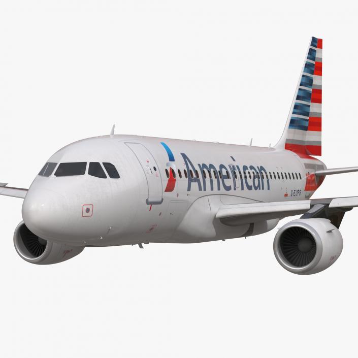 3D Airbus A318 American Airlines Rigged