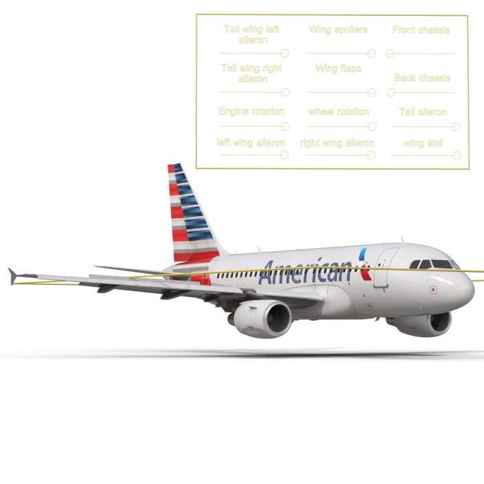 3D Airbus A318 American Airlines Rigged