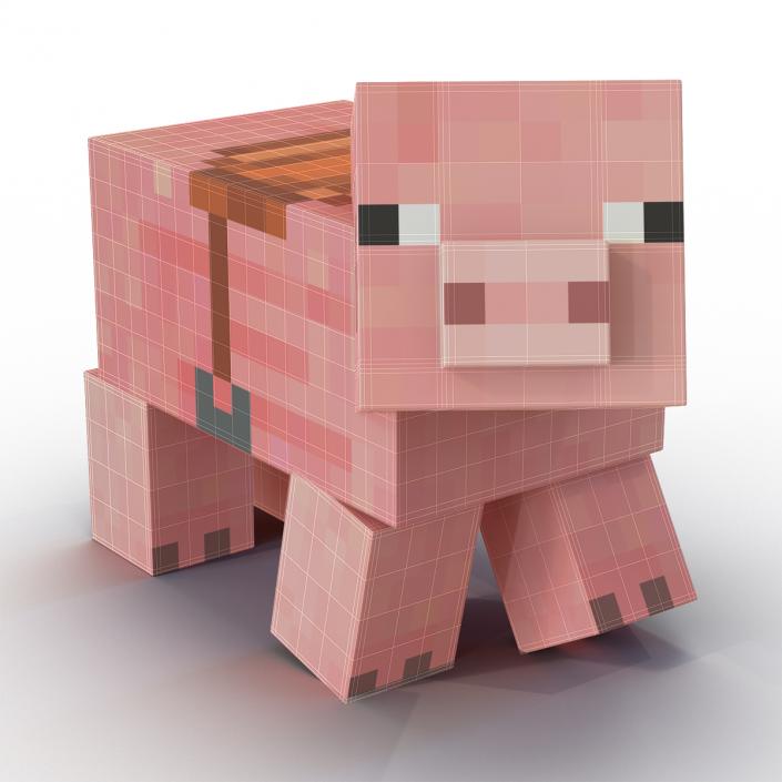 Minecraft Pig with Saddle Rigged 3D