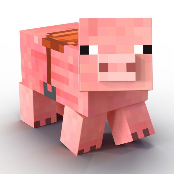 Minecraft Pig with Saddle Rigged 3D