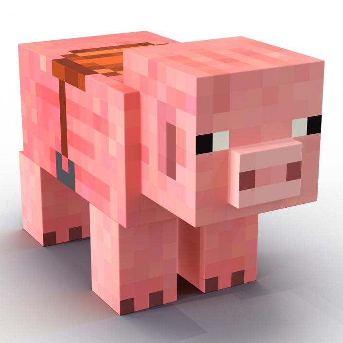 Minecraft Pig with Saddle Rigged 3D