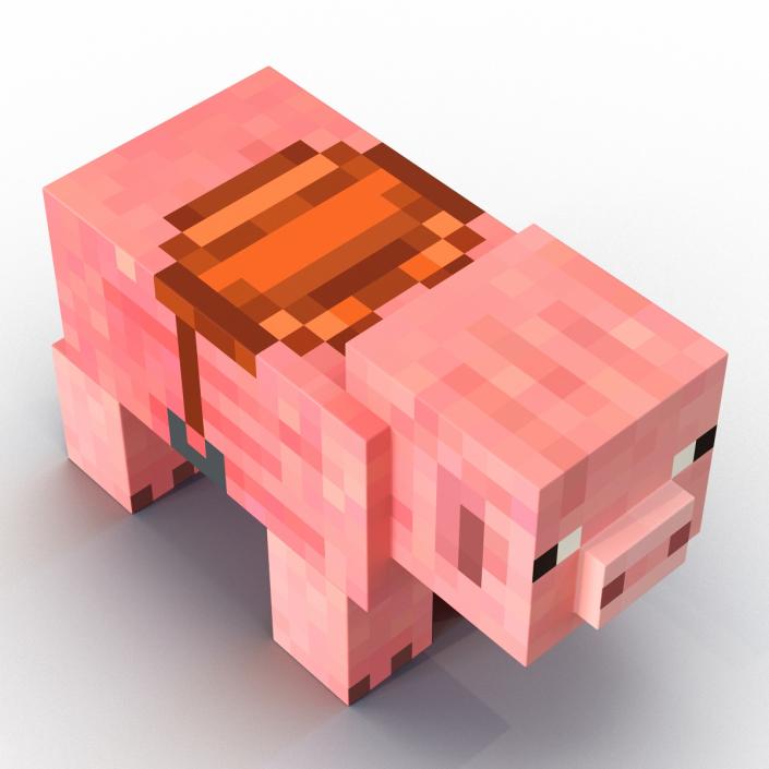 Minecraft Pig with Saddle Rigged 3D