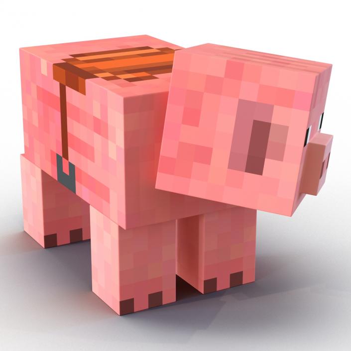 Minecraft Pig with Saddle Rigged 3D