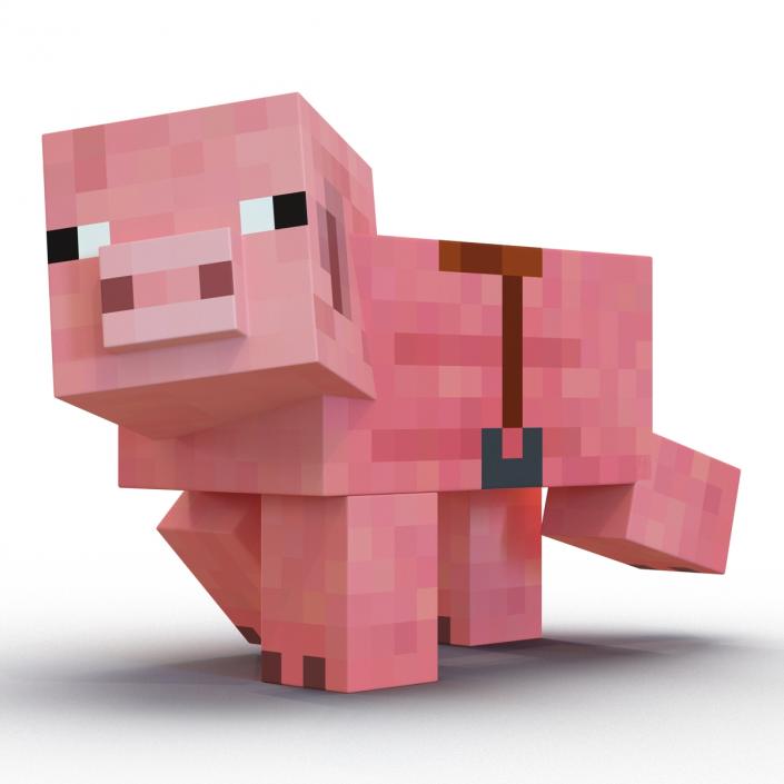 Minecraft Pig with Saddle Rigged 3D