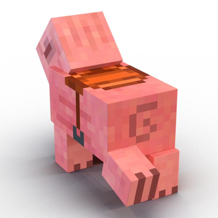 Minecraft Pig with Saddle Rigged 3D