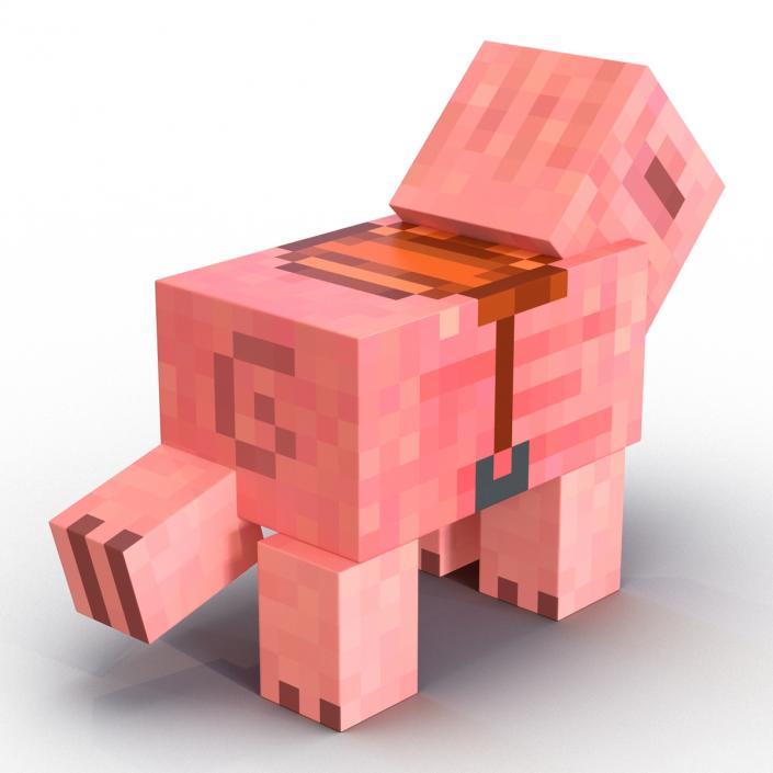 Minecraft Pig with Saddle Rigged 3D