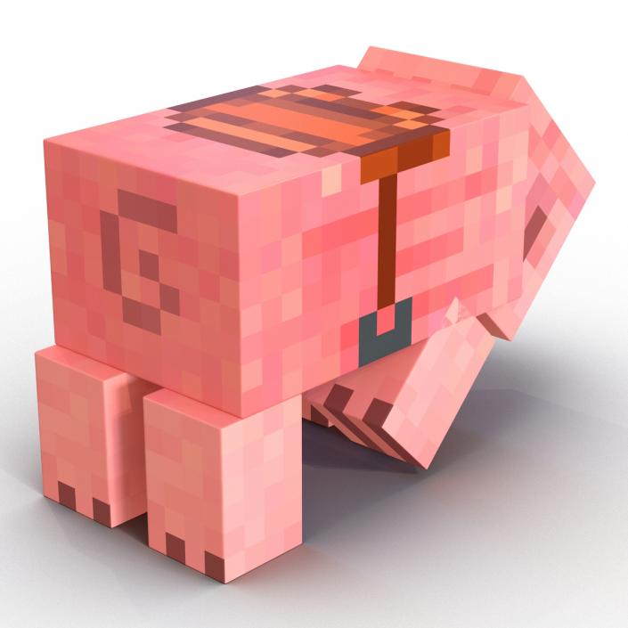 Minecraft Pig with Saddle Rigged 3D