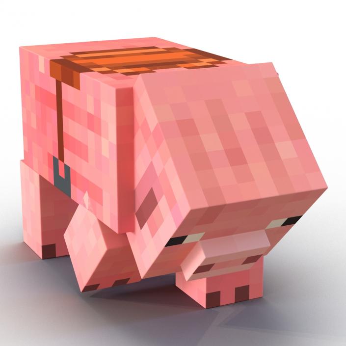 Minecraft Pig with Saddle Rigged 3D