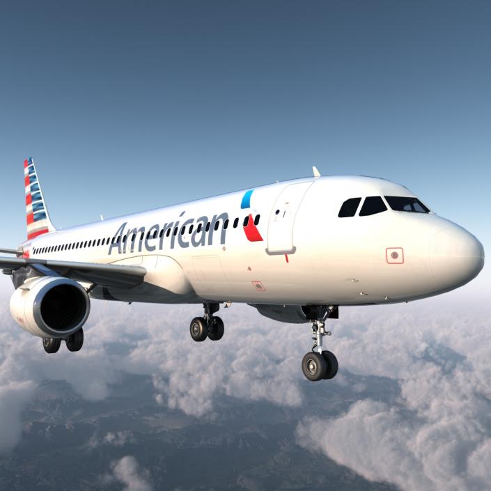 3D Airbus A320 American Airlines Rigged