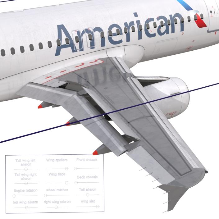 3D Airbus A320 American Airlines Rigged