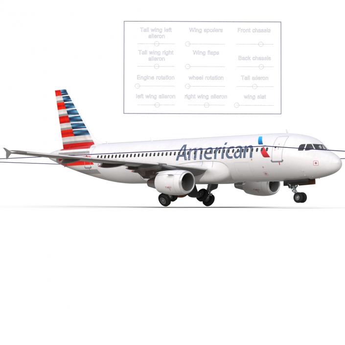 3D Airbus A320 American Airlines Rigged