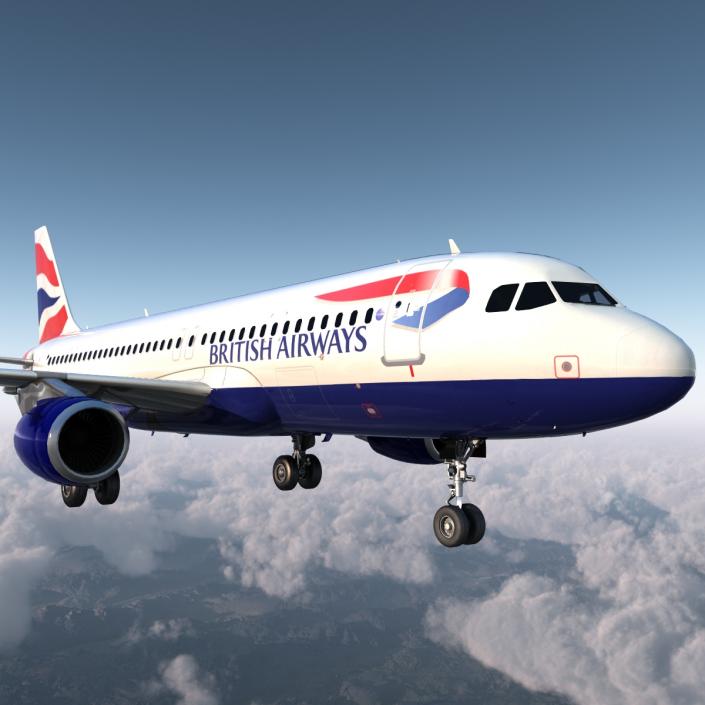 Airbus A320 British Airways Rigged 3D model