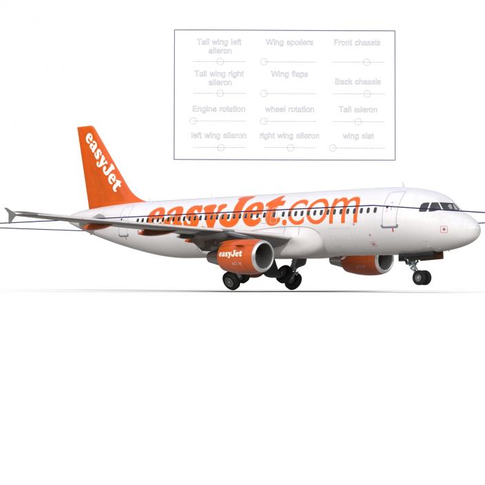 3D Airbus A320 EasyJet Rigged