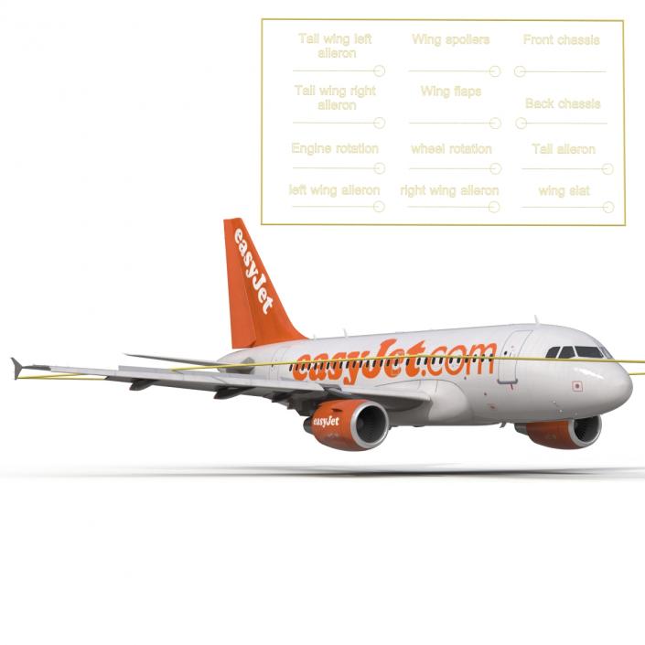 3D Airbus A318 EasyJet Rigged