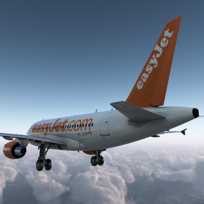 3D Airbus A318 EasyJet Rigged