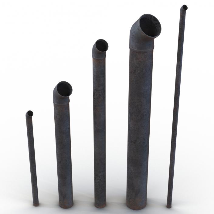 3D model Iron Pipes with Elbow Attachment 45